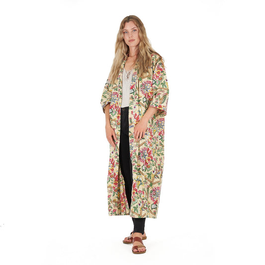 Yellow Sherbet Florals Kimono – Frida Kahlo-Inspired, Bird of Paradise Print, Lightweight & Versatile