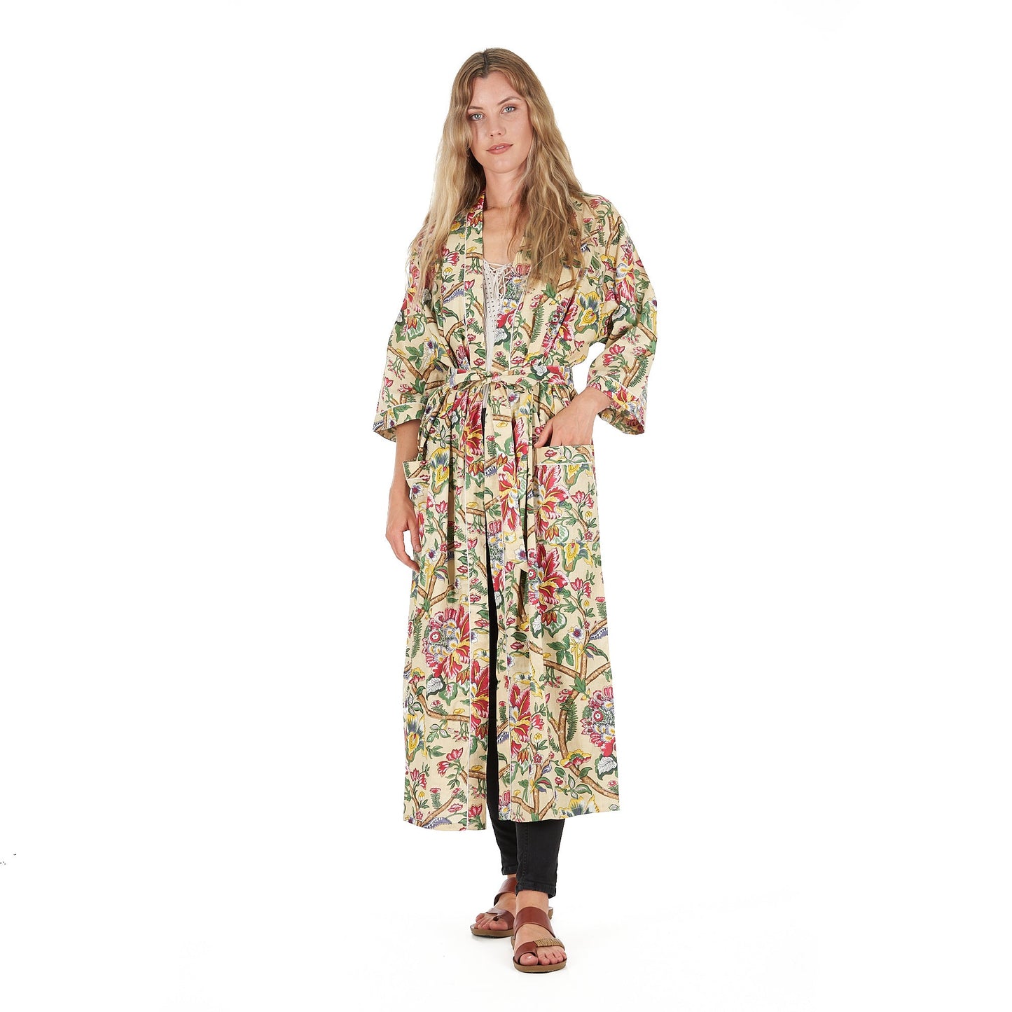 Yellow Sherbet Florals Kimono – Frida Kahlo-Inspired, Bird of Paradise Print, Lightweight & Versatile