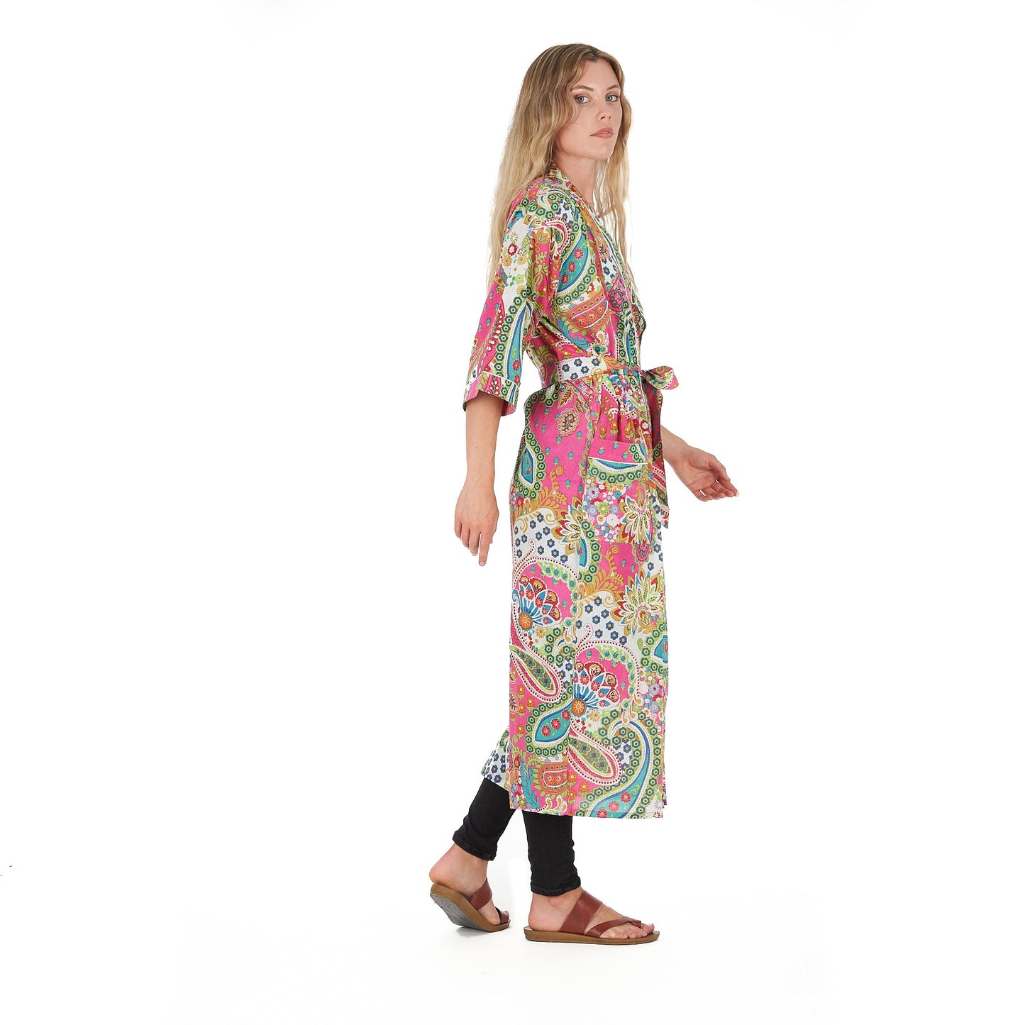 A Splash of Florals Kimono – Frida Kahlo-Inspired, Hand-Screen Printed, Bird of Paradise Print, Versatile & Lightweight