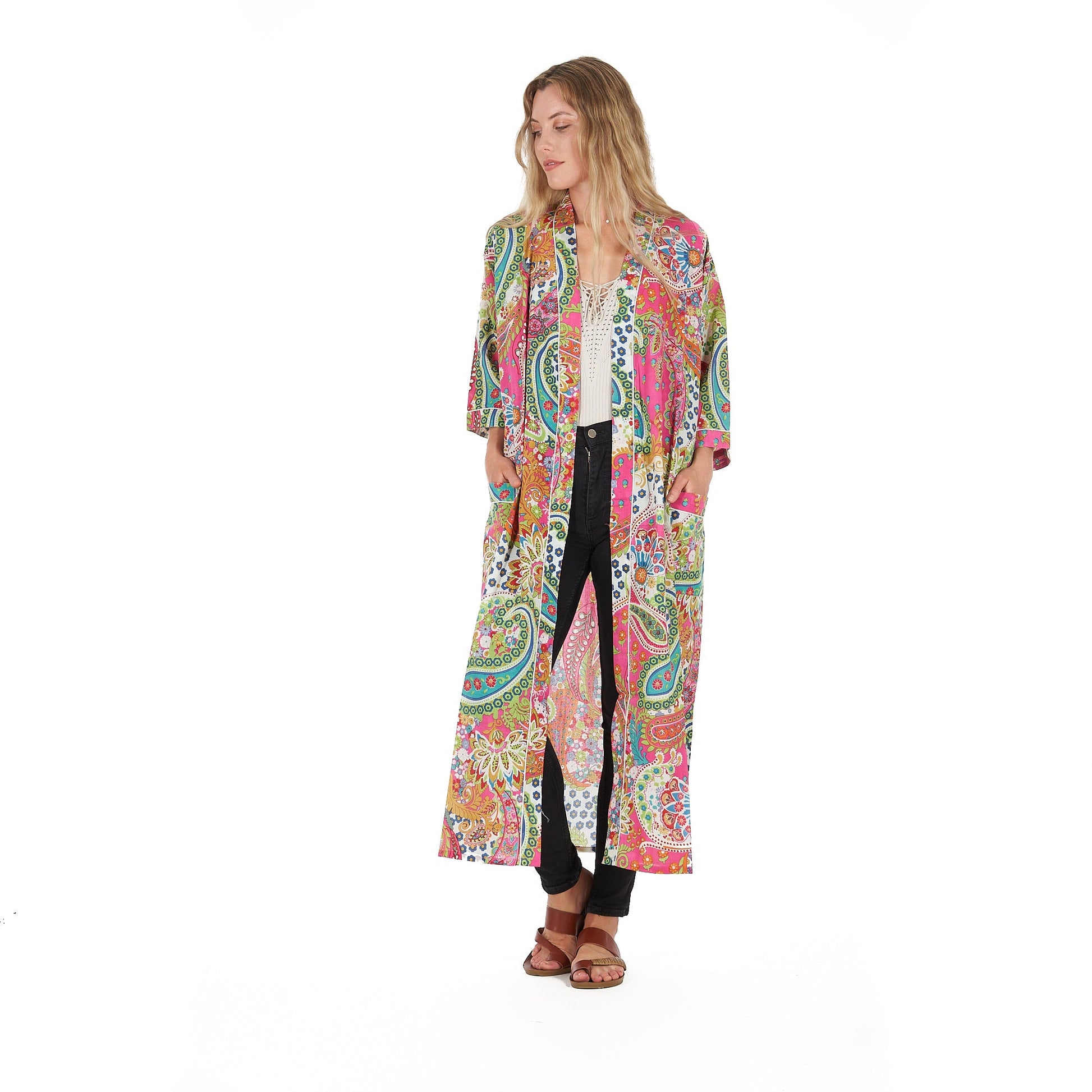 Stylish Turkish cotton bathrobe with bird print
