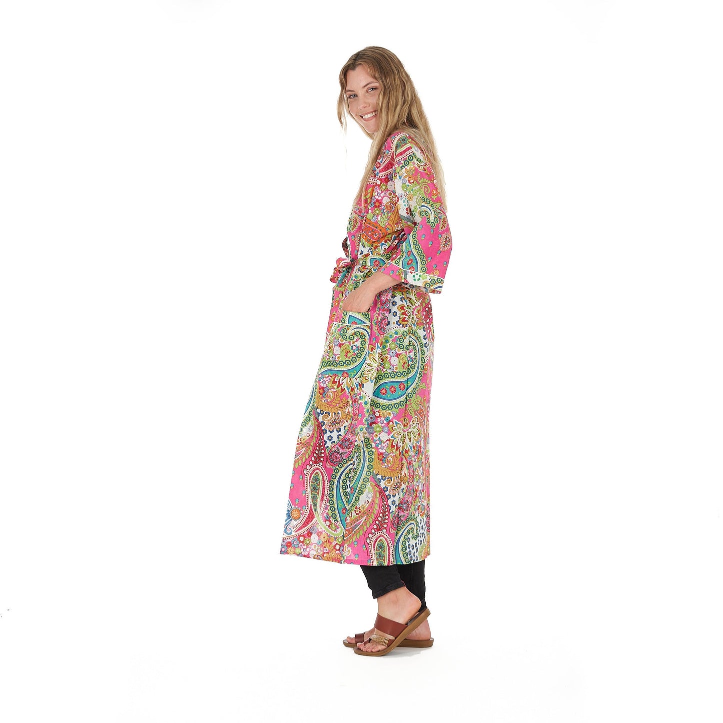 A Splash of Florals Kimono – Frida Kahlo-Inspired, Hand-Screen Printed, Bird of Paradise Print, Versatile & Lightweight