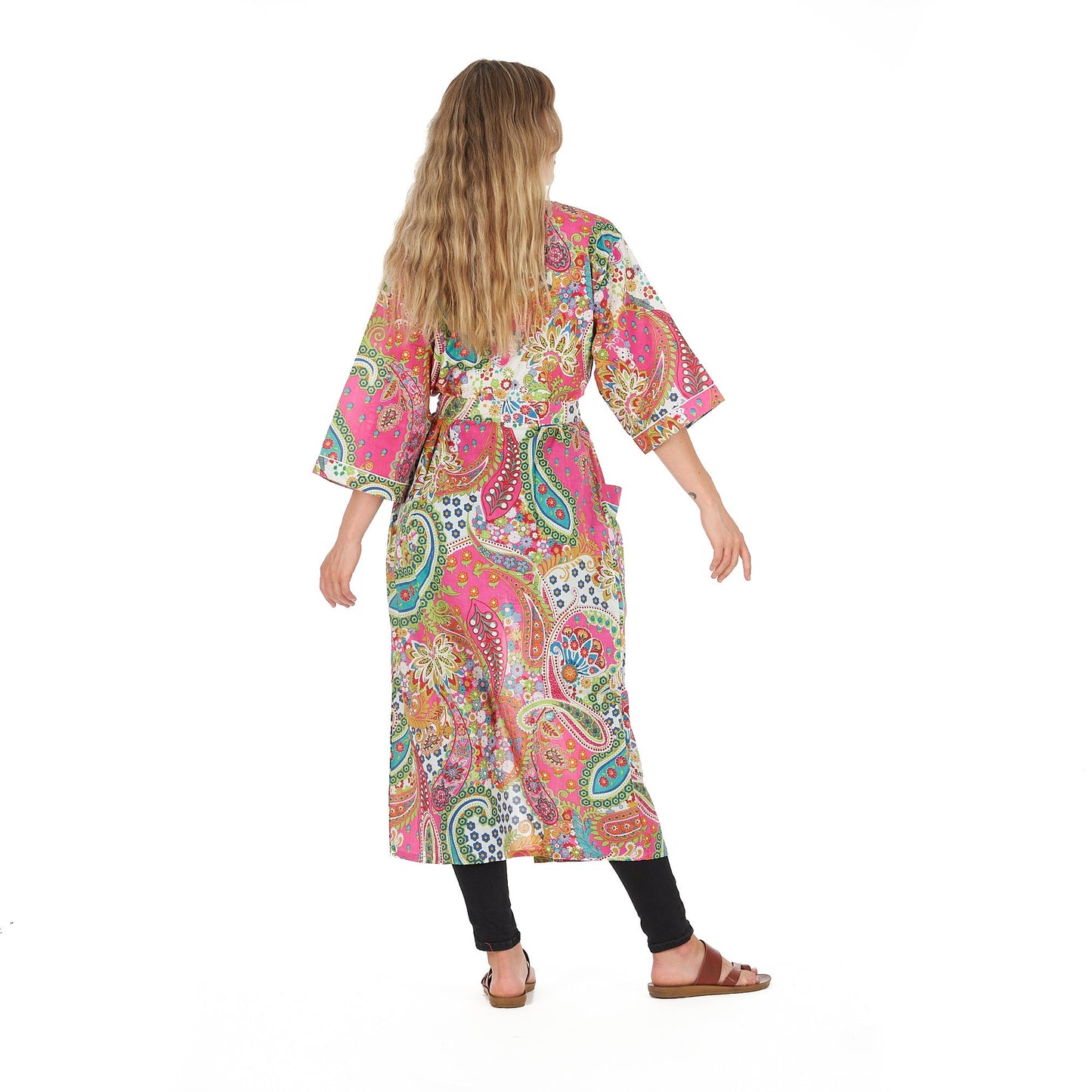 A Splash of Florals Kimono – Frida Kahlo-Inspired, Hand-Screen Printed, Bird of Paradise Print, Versatile & Lightweight