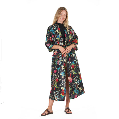 Noir Nights Kimono Robe – Frida Kahlo Inspired, Cotton, Versatile & Lightweight
