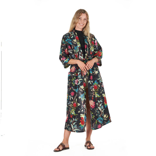 Noir Nights Kimono Robe – Frida Kahlo Inspired, Cotton, Versatile & Lightweight