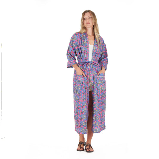 Floral Harmony Kimono Robe – Frida Kahlo Inspired, Cotton, Handcrafted & Versatile