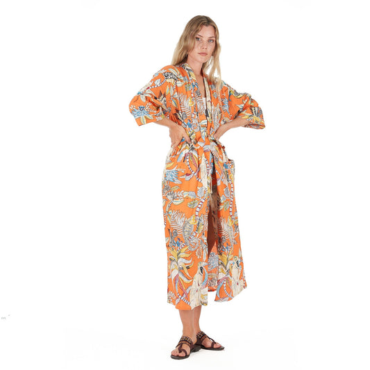 Paradise Petals Cotton Kimono Robe – Hand-Screen Printed, Soft & Versatile
