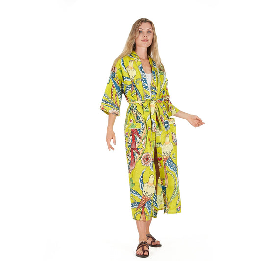 Vibrant Paradise Cotton Kimono Robe – Frida Kahlo-Inspired, Hand-Printed, Multi-Way Wear