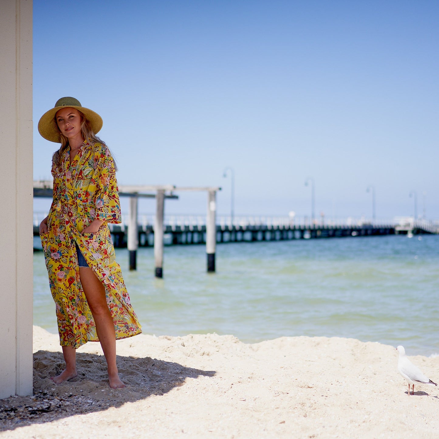 Weekend Dreams Cotton Kimono Robe – Frida Kahlo-Inspired, Bird of Paradise Print, Versatile & Stylish