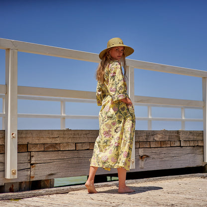 Take Me to the Beach Kimono Robe – Frida Kahlo-Inspired, 100% Cotton, Versatile & Lightweight, Hand-Screen Printed