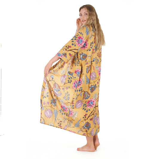 Yellow Rendezvous Cotton Kimono – Frida Kahlo-Inspired, Bird of Paradise Print, Lightweight & Versatile
