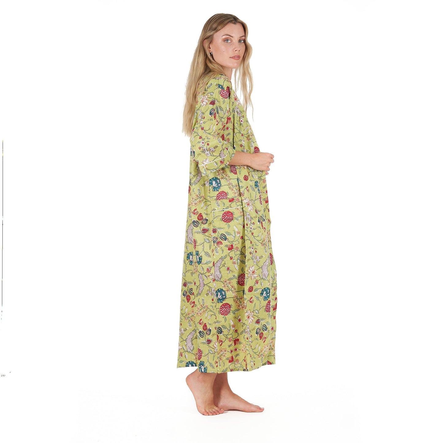 Spring Bliss Cotton Kimono Robe – Frida Kahlo-Inspired, Bird of Paradise Print, Versatile & Comfortable Kaftan
