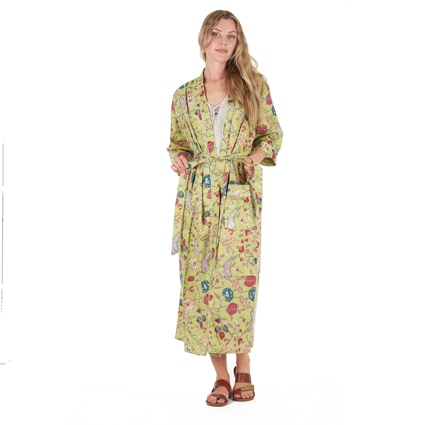 Spring Bliss Cotton Kimono Robe – Frida Kahlo-Inspired, Bird of Paradise Print, Versatile & Comfortable Kaftan