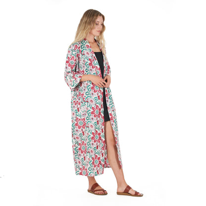 Cozy Couture Cotton Kimono – Frida Kahlo-Inspired, Bird of Paradise Print, Versatile & Lightweight