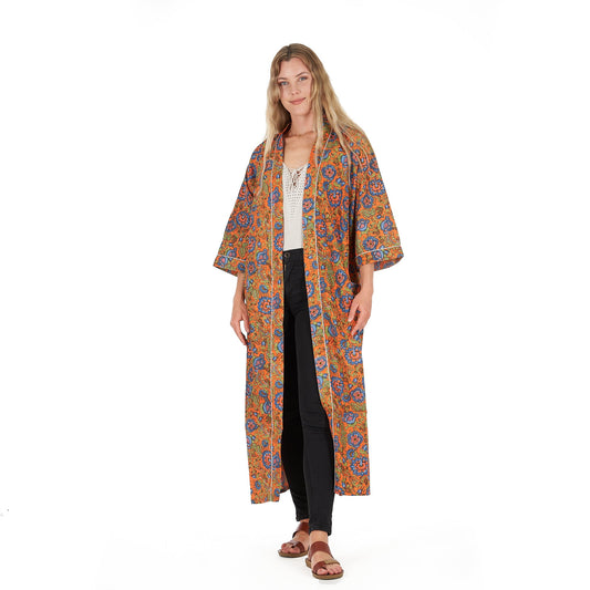 Lounge in Style Cotton Kimono – Frida Kahlo-Inspired, Bird of Paradise Print, Versatile & Lightweight
