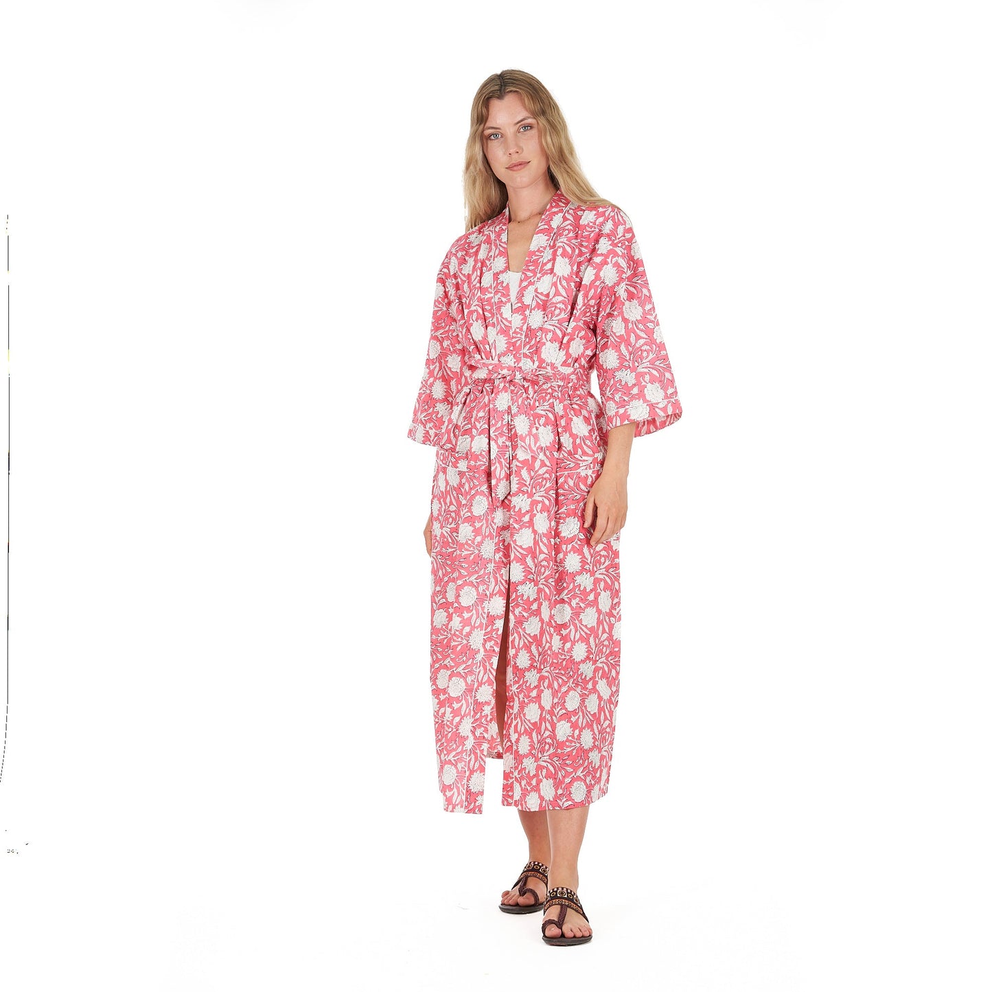 White Blossom Bliss Kimono Robe – Frida Kahlo Inspired, Cotton, Handcrafted & Versatile