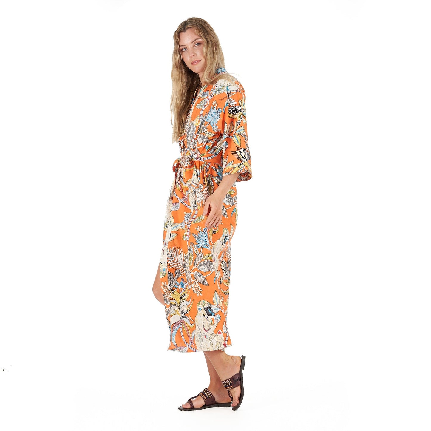 Paradise Petals Cotton Kimono Robe – Hand-Screen Printed, Soft & Versatile