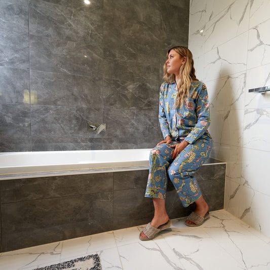 Floral Bliss Cotton Pajama Set – Hand-Screen Printed Sleepwear, Limited Edition Lounge Wear