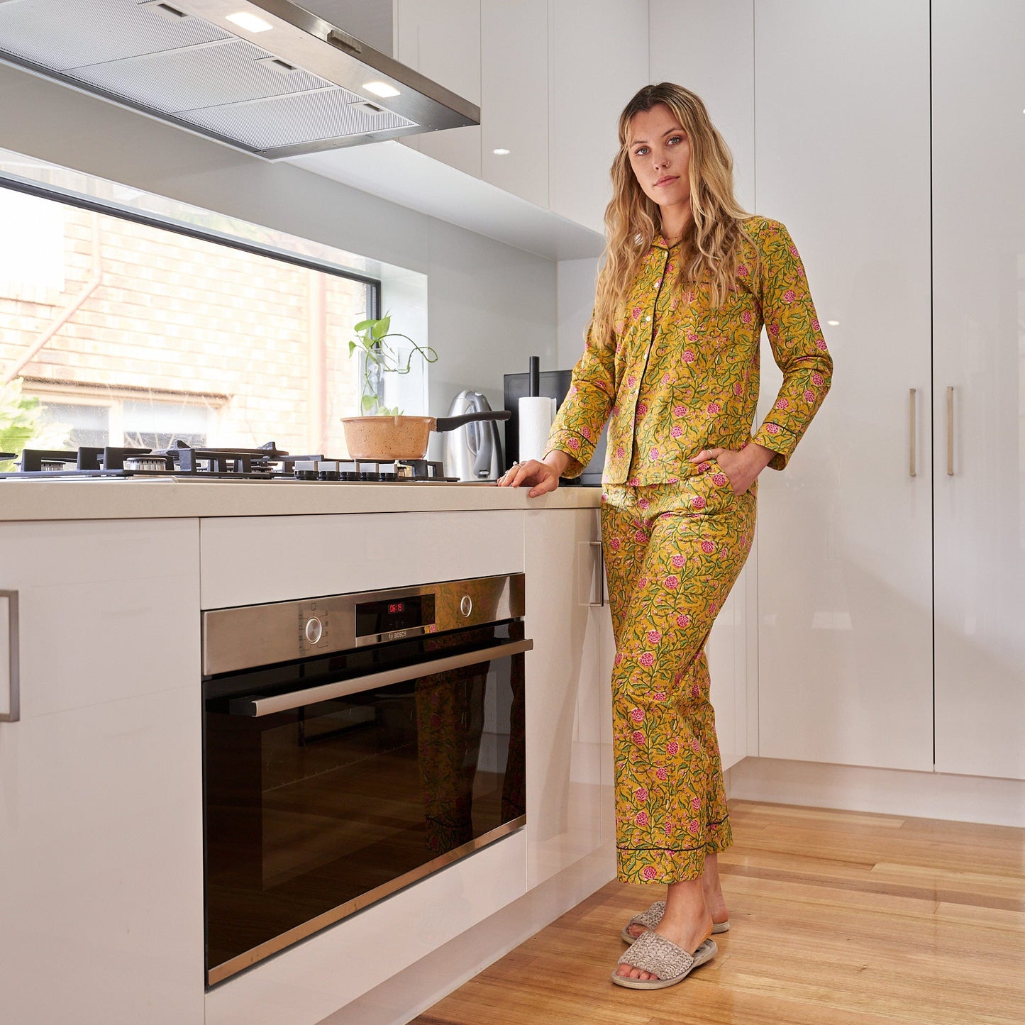Floral Dreams Cotton Pajama Set – Hand-Screen Printed, Soft Lounge Wear