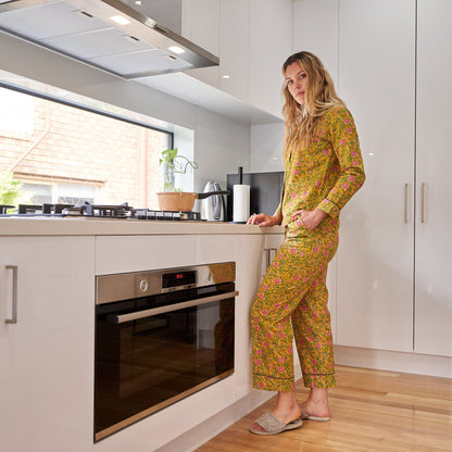 Floral Dreams Cotton Pajama Set – Hand-Screen Printed, Soft Lounge Wear