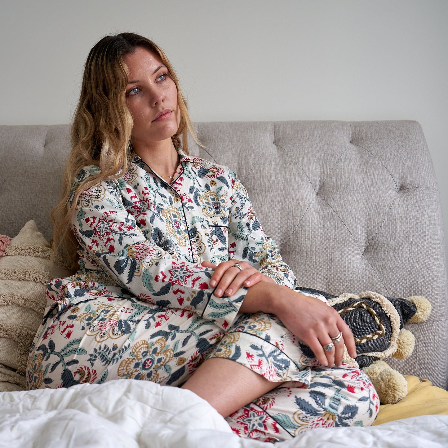 Enchanted Blossoms Bridal Pajama Set – Cotton, Hand-Printed, Soft & Cozy Sleepwear