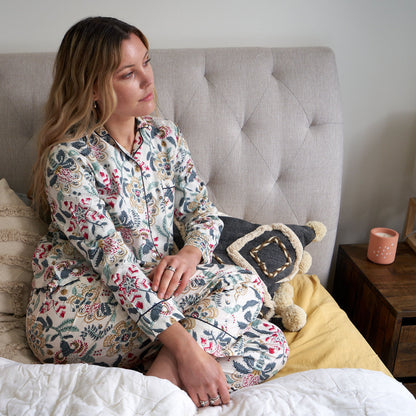 Enchanted Blossoms Bridal Pajama Set – Cotton, Hand-Printed, Soft & Cozy Sleepwear