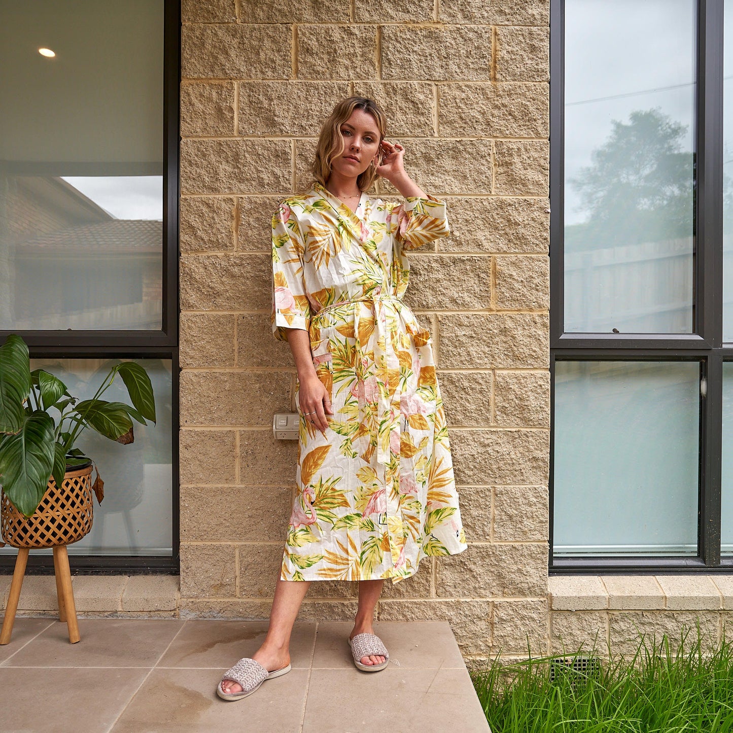 Flamingo Dreams 100% Cotton Sarong – Handmade Tropical Block Print, Versatile Beach Cover-Up, Skirt, Scarf, Shawl & Blanket