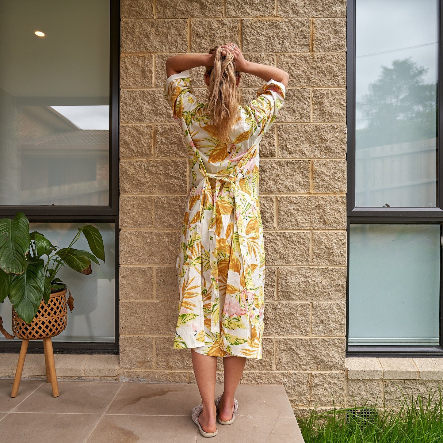 Flamingo Dreams 100% Cotton Sarong – Handmade Tropical Block Print, Versatile Beach Cover-Up, Skirt, Scarf, Shawl & Blanket
