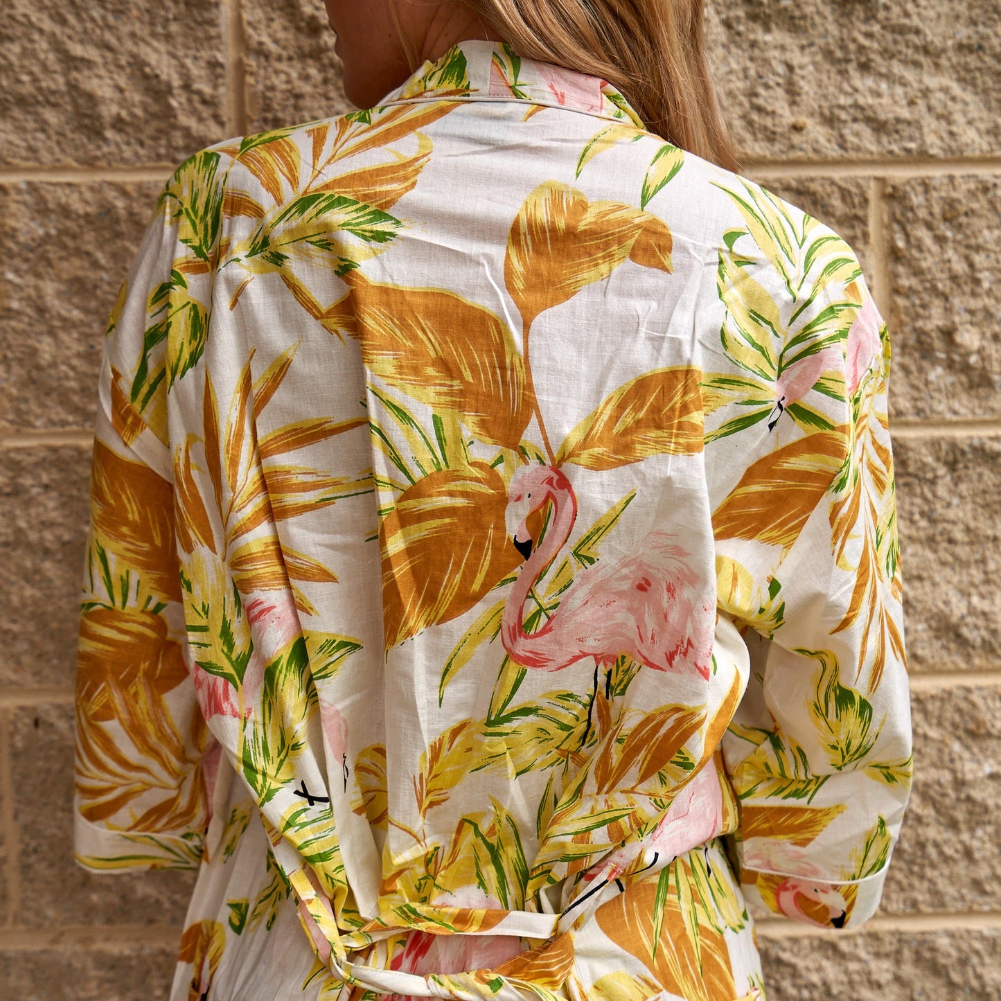 Flamingo Dreams 100% Cotton Sarong – Handmade Tropical Block Print, Versatile Beach Cover-Up, Skirt, Scarf, Shawl & Blanket
