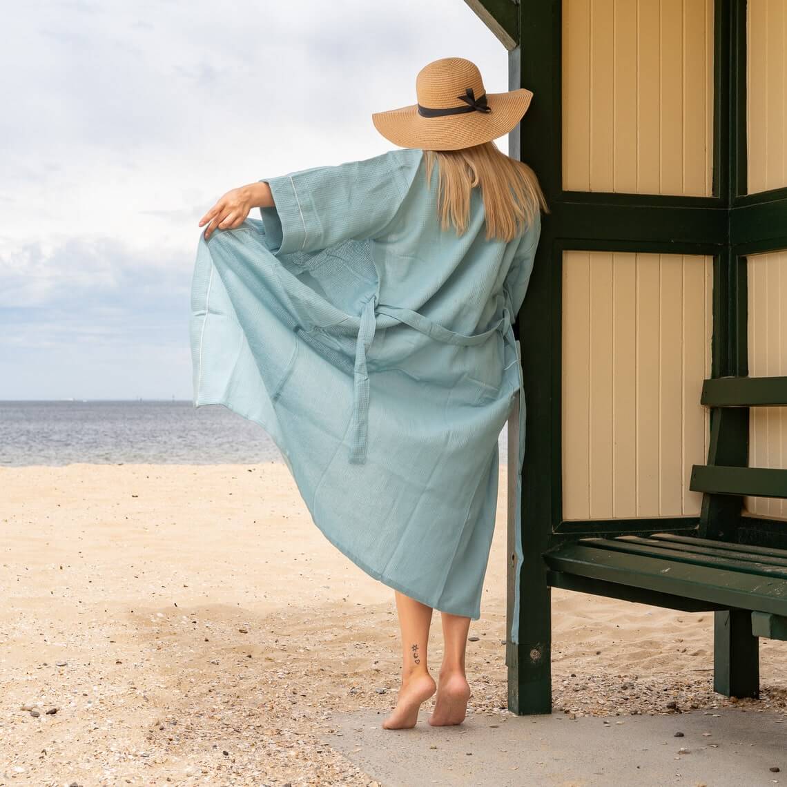 Unisex Blue Waffle Linen Cotton Kimono Robe – Elegant, Comfortable & Multi-Functional