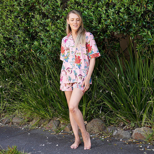 Cozy cotton pajama shorts set with a relaxed fit
