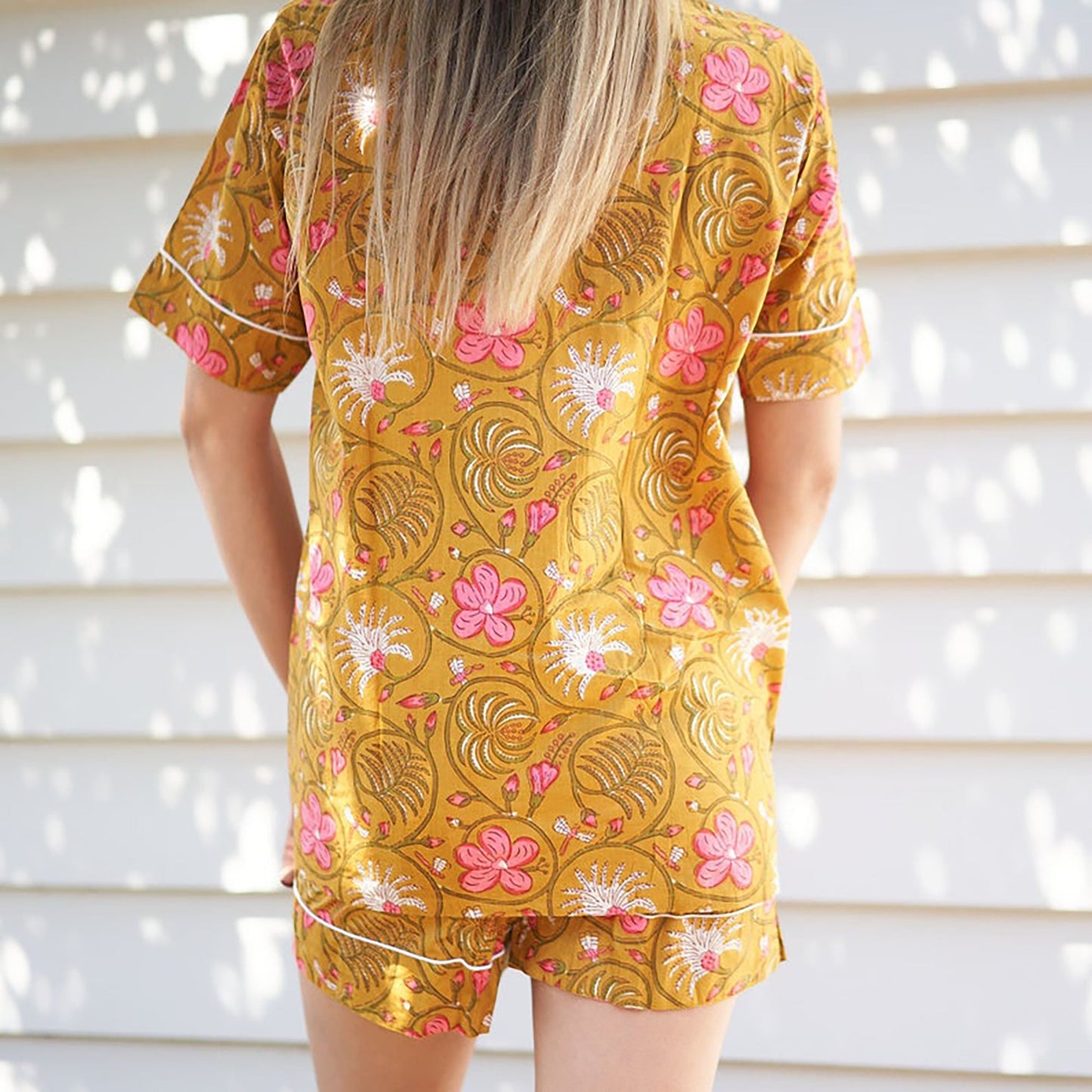 Botanical Retreat 100% Cotton Pyjama Shorts Set – Hand Screen Printed, Limited Edition, Gift Set with Shirt & Shorts, Sizes S, M, L, XL