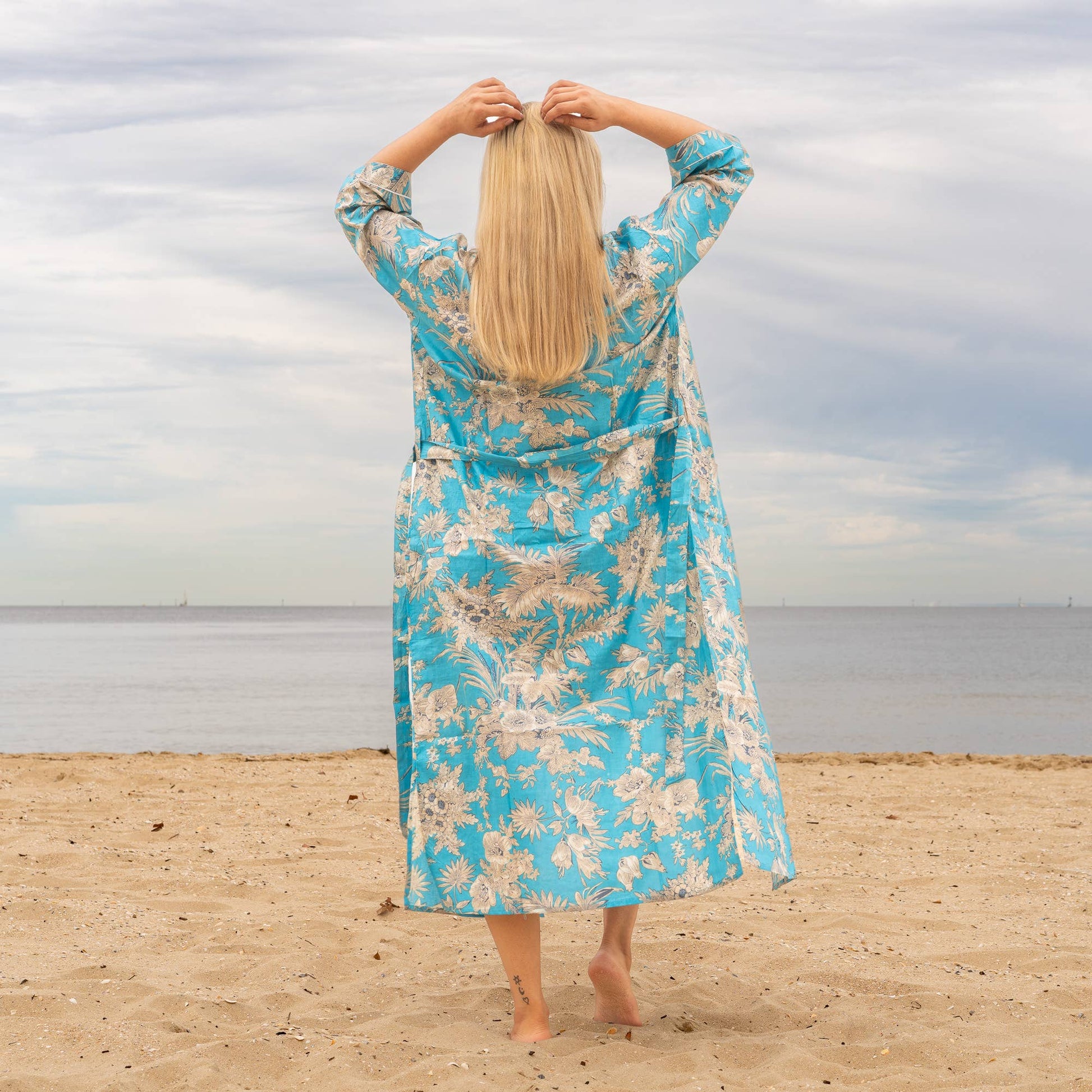 Soft cotton kimono robe with elegant floral design
