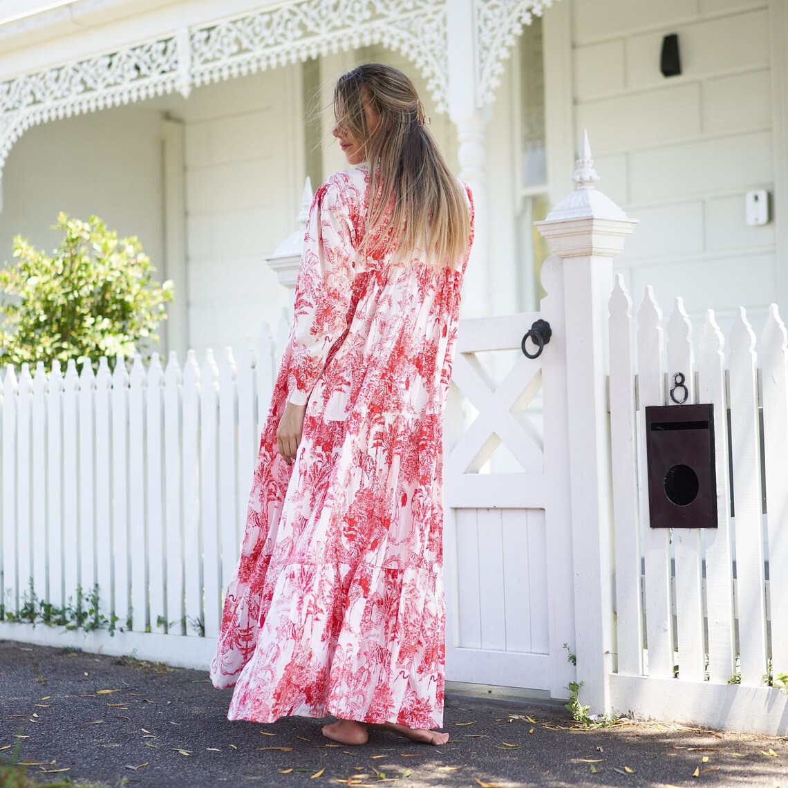 Vintage Botanicals 100% Cotton Maxi Dress – Floral Hand-Screen Printed, S/M & L/XL, Limited Edition