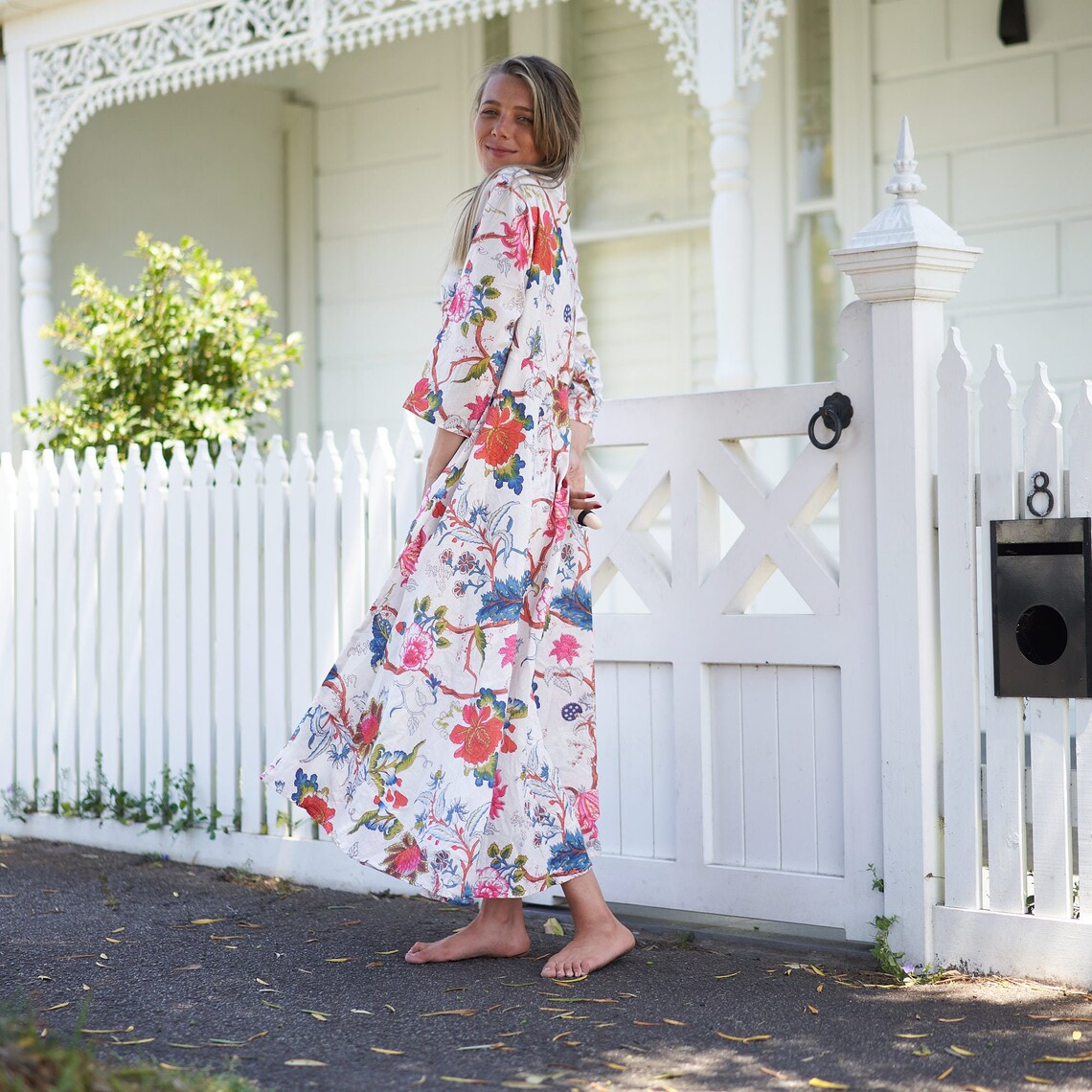 Soft and airy boho dress with a wrap kimono style
