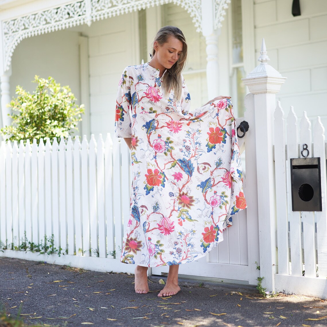 Flowing bohemian maxi dress with a floral pattern
