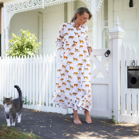 Elegantly Exotic 100% Cotton Maxi Dress – Boho Floral Hand-Screen Printed, Available in S/M & L/XL, Beach or Evening Wear, Limited Edition
