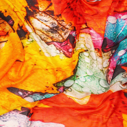 Colorful patterned scarf folded neatly