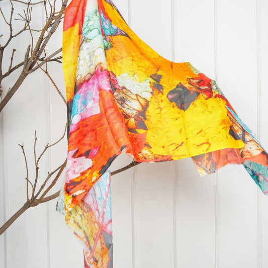 Colorful patterned scarf folded neatly