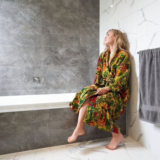 Belle Fleur Kimono – Frida Kahlo Inspired Hand-Printed Velvet Robe