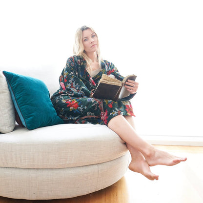 Chic Luxury Kimono – Frida Kahlo Inspired Hand-Printed Velvet Robe
