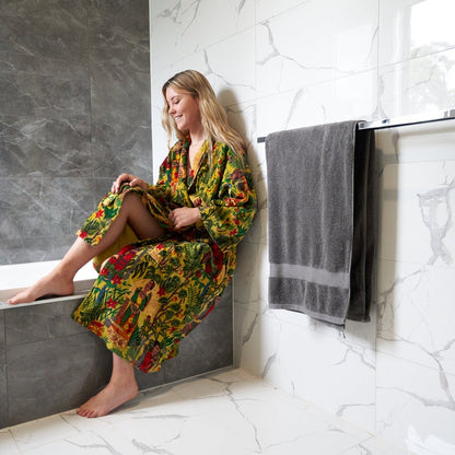 Belle Fleur Kimono Robe – Frida Kahlo Inspired Hand-Printed Velvet
