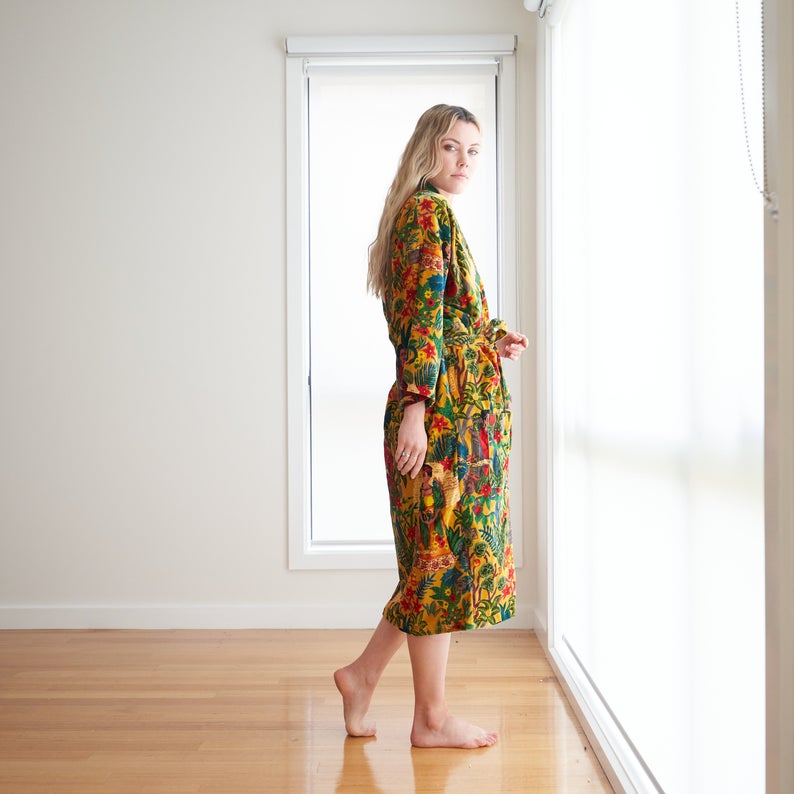 Soft Sophistication Kimono – Hand-Printed Frida Kahlo Inspired Velvet Robe