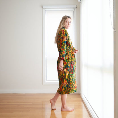 Soft Sophistication Kimono – Hand-Printed Frida Kahlo Inspired Velvet Robe