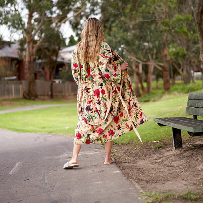 Floral Kimono – Frida Kahlo Inspired Hand-Printed Cotton Bathrobe