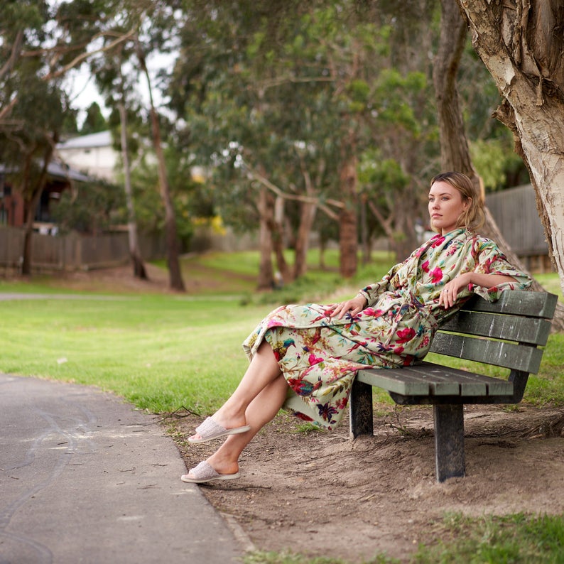 Floral Opulence Kimono – Frida Kahlo Inspired Hand-Printed Velvet Robe