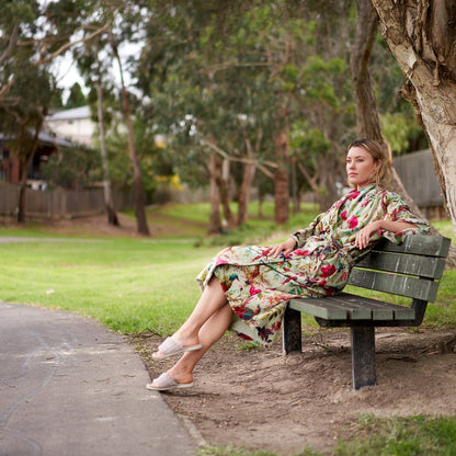 Floral Opulence Kimono – Frida Kahlo Inspired Hand-Printed Velvet Robe