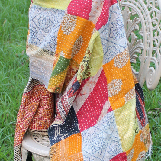 Playful Patchwork Cotton Scarf – Reversible, Handmade & Unique