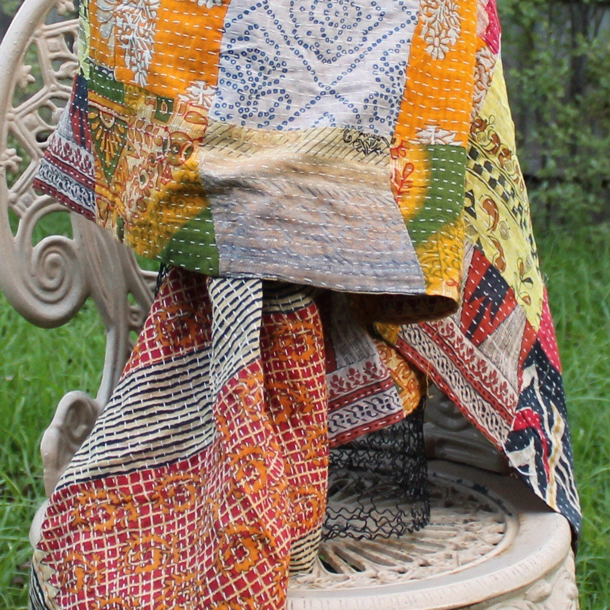 Playful Patchwork Cotton Scarf – Reversible, Handmade & Unique