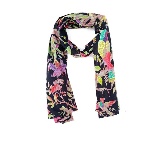 Noir Birds & Blooms Cotton Scarf – Lightweight & Elegant Wrap