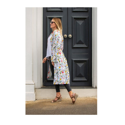 White Wanderings Kimono – Hand-Printed Bird of Paradise Cotton Robe